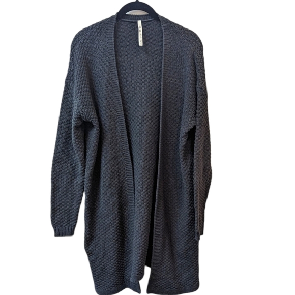 Leo & Nicole Sweaters - LEO & Nicole Grey Waffleweave Knit Open Front Cardigan Sweater (L)